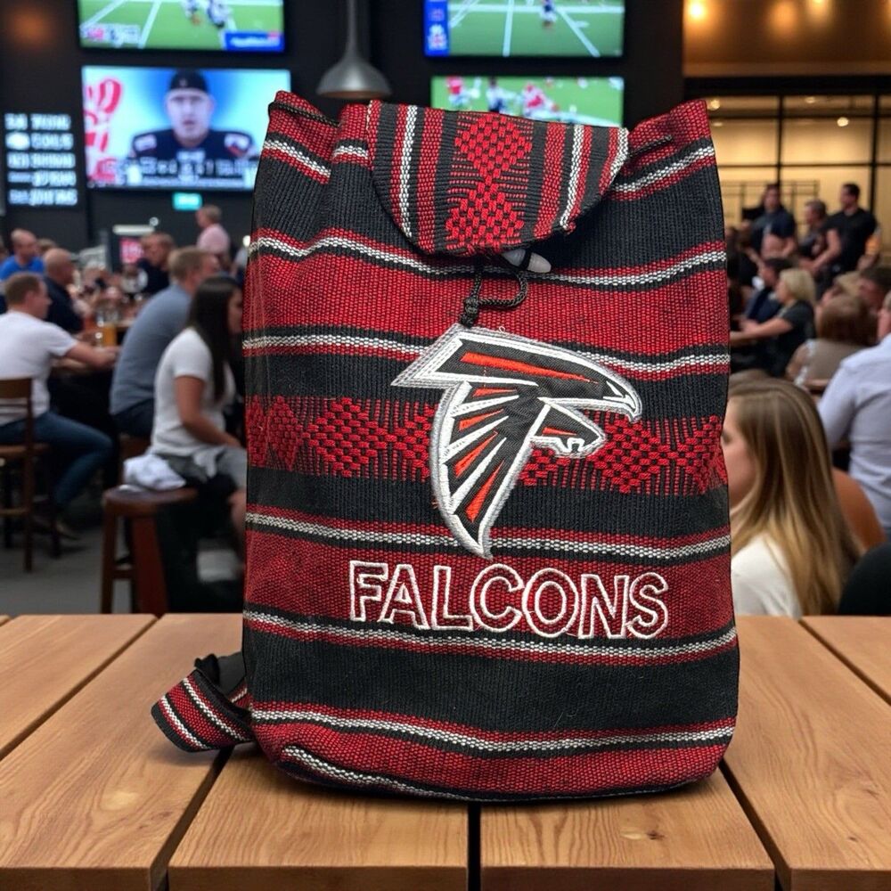 Falcons NFL Football Mexican Woven Knit Backpack - Black Red White